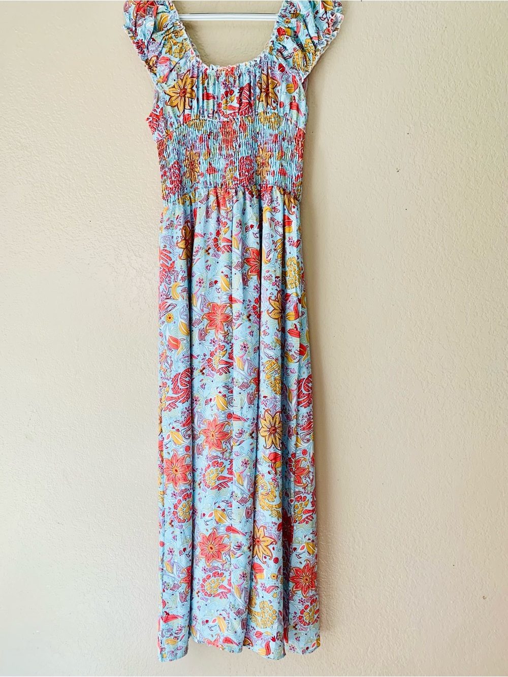 MIDUO Summer Casual Floral Puff Sleeve Y2K Style Boho Smocked Maxi Dress Size M - Picture 6 of 11